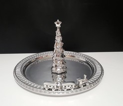 NEW Pottery Barn Handcrafted Metal Holiday Train &amp; Tree Serving Platter 13&quot; dia  - £333.04 GBP