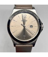 DKNY Silver Tone Solid Stainless Steel Gray Genuine Leather Watch - £36.82 GBP