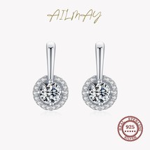 Ailmay Fashion 925 Silver Round Stud Earrings Sparkling CZ Earrings For Women Cl - £16.17 GBP