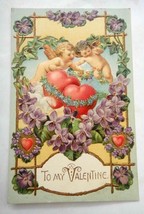 Antique Excellent Embossed Valentines Card Angels Gold Heart - £33.59 GBP