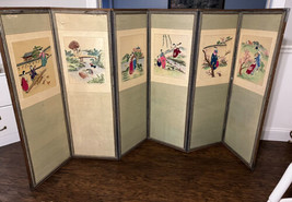 Vintage Korean Six Panel Screen/Room Divider Embroidered Scenes 4&#39; x 99&quot;... - $470.25