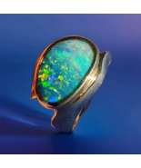Earth mined Black Opal Deco Ring Designer Handmade 14k Solid Gold Statem... - $7,025.25