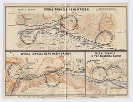 1911 Map Spiral Tunnels Wassen Dazio Grande Biaschina Ravine Alps Switzerland - £17.19 GBP