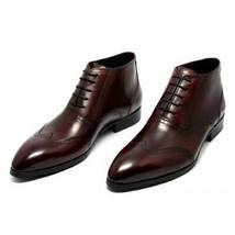 Handmade Men&#39;s , Barn Red Wingtip Ankle Balmoral Classic Leather Dress S... - £125.85 GBP+