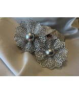 Sarah Coventry &quot;Fan Fare&quot; Silver Tone Clip Earrings Huge Lacy Filigree S... - $20.79