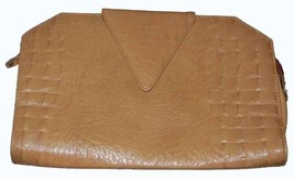 Vintage RETRO Purse Leather Clutch Bag Camel Caramel Alligator Finish 1970S - $23.76