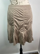 Ontwelfth Mini A Line Skirt Womens M Side Zipper Faux Suede Ruffle Hem Flare Tan - £13.01 GBP