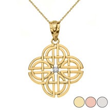 14K Solid Gold Diamond Celtic Knot Geometric Circular Pendant Necklace - £175.77 GBP+