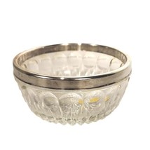 Vtg 60s Leonard Italy Candy Nut Dish Cut Crystal Glass Silver Plate Rim 5&quot; MCM  - £13.17 GBP