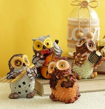 Set of 4 Owls Playing Musical Instruments Showpiece Figurines  HOME DECOR - £23.79 GBP