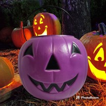 Halloween Purple Pumpkin Jack O Lantern Bucket General Foam Plastics NorfolK Vtg - £7.91 GBP