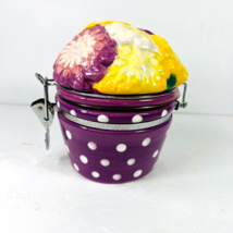 Vtg Boston Warehouse Ceramic Flower Pot Jar Canister Purple Hinged Locking Lid - £31.96 GBP
