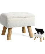 Storage Ottoman, Small Foot Stool Ottoman With Storage, Boucle Teddy, Cream - $55.99