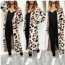 Women&#39;s Long Sleeve Leopard Print Cardigan Open Front Jacket Coat SZ S-XL - £42.34 GBP