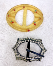 2 Vintage Scarf Belt Buckles Oval Art Deco Style Dots Black with Rhinest... - $18.32