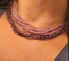 Multi Strand Faux Pink And Purple Bead Necklace  15 1/2" Long - $6.92