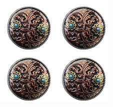 Set of 4 Screw Back 1-1/4&quot; Three-Tone Engraved Turquoise Stone Conchos C... - $455.59 MXN