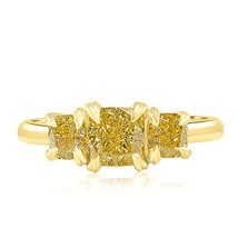 3 Stone GIA 1.86 CT Cushion Cut Yellow Diamond Engagement Ring 18k Gold - £3,330.73 GBP