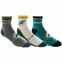 Miami Dolphins Socken 3 Packung Quarter Länge NFL Fußball Herren Schuhe Sz 7-12 - £34.29 GBP
