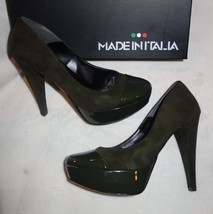 Made in Italia Platform Pumps green Suede &amp; Patent cap Toe Size 38 us 7.... - £96.16 GBP