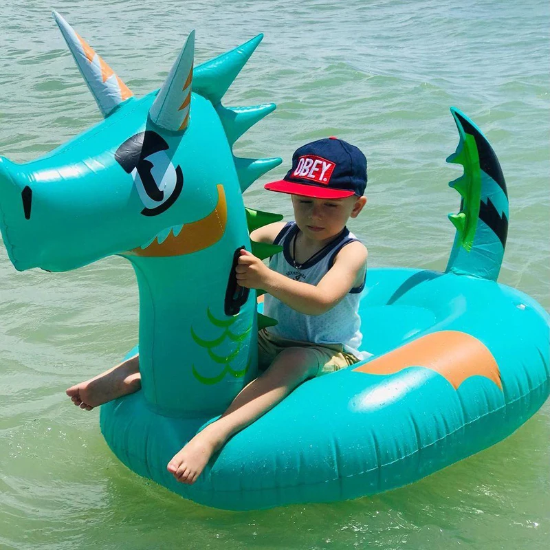 Child Green Dragon Dinosaur Pool Float Inflatable Air Mattress Adult Kids Rider - £46.92 GBP