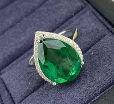 3Ct Pear Brilliant Cut CZ Green Emerald Halo Engagement Ring 14K White Gold Over - £89.64 GBP