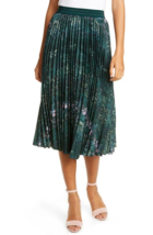 TED BAKER Green Midi Pleated Skirt dark Green in Floral Print Sz M NWT $258 - $103.20