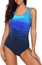 Aleumdr Women&#39;s Blue Color Block Print One Piece Swimsuit - Size: M (8-10) - £12.85 GBP