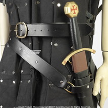 Medieval Double Wrap Genuine Black Leather Sword Belt w/ Frog LARP SCA L... - $54.21 CAD