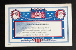 Christmas Greetings Red White Blue Santa Fireplace Hearth Auburn Postcard 1910s - $5.99