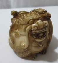 Vrg Turtle Dragon with Serpent on back Figurine Resin Faux bone look Detailed - $20.00