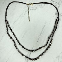 Chico&#39;s Double Strand Brown Cord Beaded Gold Tone Necklace - £10.10 GBP