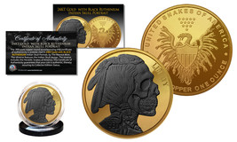 Indian Head Skull 1 Oz Copper Medallion 24K Gold Gilded w/ Black Ruthenium Skull - £14.61 GBP