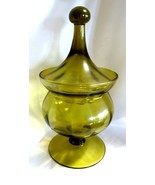 Empoli Glass Apothecary Jar Dish Olive Green Covered Candy Dish - $46.00