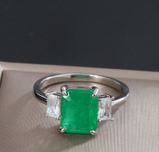 Rectangle Emerald 925 Silver Ring Emerald Ring Ring For Woman 4.50 Ct Gemstone - £44.23 GBP