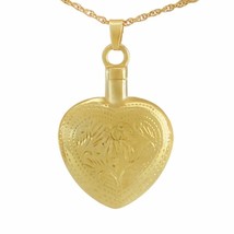 14K Solid Gold Floral Heart Pendant/Necklace Funeral Cremation Urn for Ashes - £793.27 GBP
