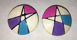1980's Vintage Round Color Fashion Clip On Earrings 1 1/8" Unsigned - $5.70