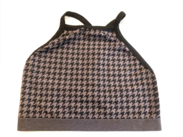 Colsie Top Womens M Black Gray Crop Halter Neck Houndstooth Sports Bra Racerback - £3.22 GBP