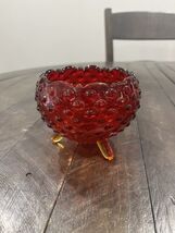 Vintage LE Smith Art Glass Footed Decorative Bowl Amberina Hobnail Orange - $29.69