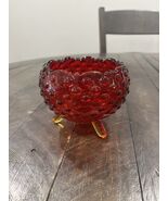 Vintage LE Smith Art Glass Footed Decorative Bowl Amberina Hobnail Orange - $544.63 MXN