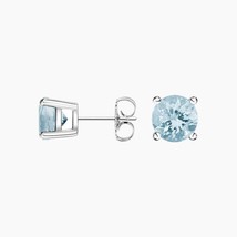 2mm Aquamarine Round Basket Set Stud Earrings in Solid Sterling Silver - $21.58