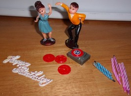 Vintage 1950s Teen Sock Hop Couple Record Player &amp; Records Cake Topper - $5.99