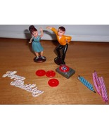 Vintage 1950s Teen Sock Hop Couple Record Player &amp; Records Cake Topper - $5.99