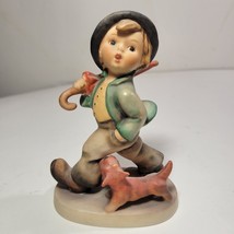 Hummel Goebel Porcelain Figurine Strolling Along Boy With Dog &amp; Umbrella... - £20.85 GBP