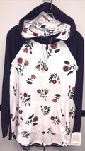Nwt Lu La Roe Large Navy Blue &amp; Pink Floral Jersey Knit Amber Hooded Sweatshirt - £29.80 GBP