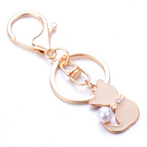 Keychain Metal gold beautiful pink cat with pearl with ring - £10.35 GBP