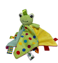 CongErle Patchwork Plush  Green Frog Rattle Silky Satin Ribbon Tags Lovey - £9.80 GBP