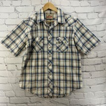 Wrangler Western Shirt Vintage 90’s Mens Pearl Snaps Short Sleeves Plaid - £15.57 GBP