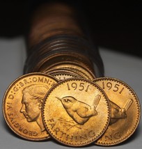 Gem Unc Roll (50) Great Britain 1951 Farthing Coins~RARE~King George VI~Fr/Ship - £243.38 GBP