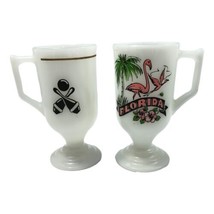 Florida Flamingo and Bowling Milk glass Footed Mug Glass 5 In Lot 2 Grandycore - £34.76 GBP